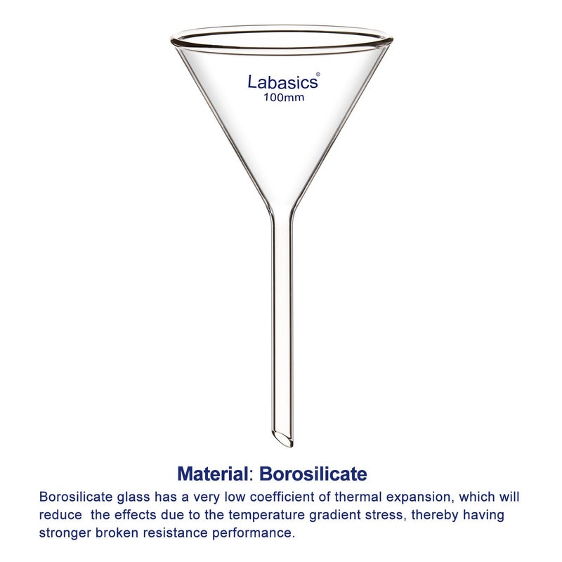 Labasics 2-Pack Glass Heavy Wall Funnel Borosilicate Glass Funnel, Short Stem 100 mm Diameter, 100 mm Stem Length - Image 4